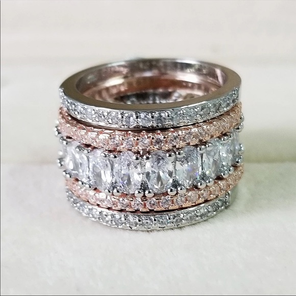 New S925 5 Pieces Diamond Stack Ring Sets - Picture 6 of 7